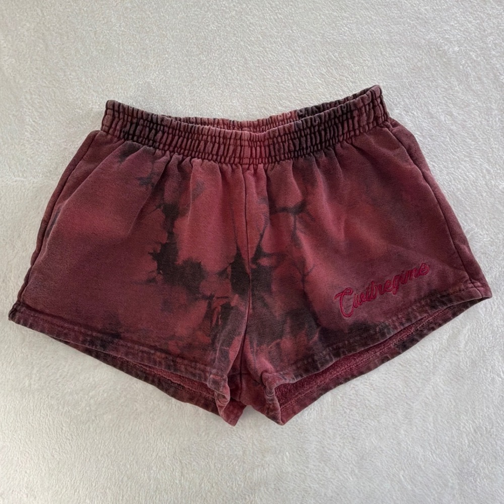 Civil Regime Women Sz medium Tie Dye Sweat Shorts Burgundy Black Logo Streetwear